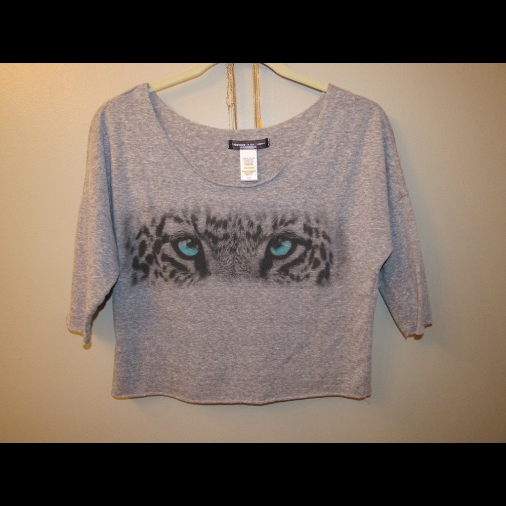 Animal Print (eyes) Off the Shoulder Grey Crop Top